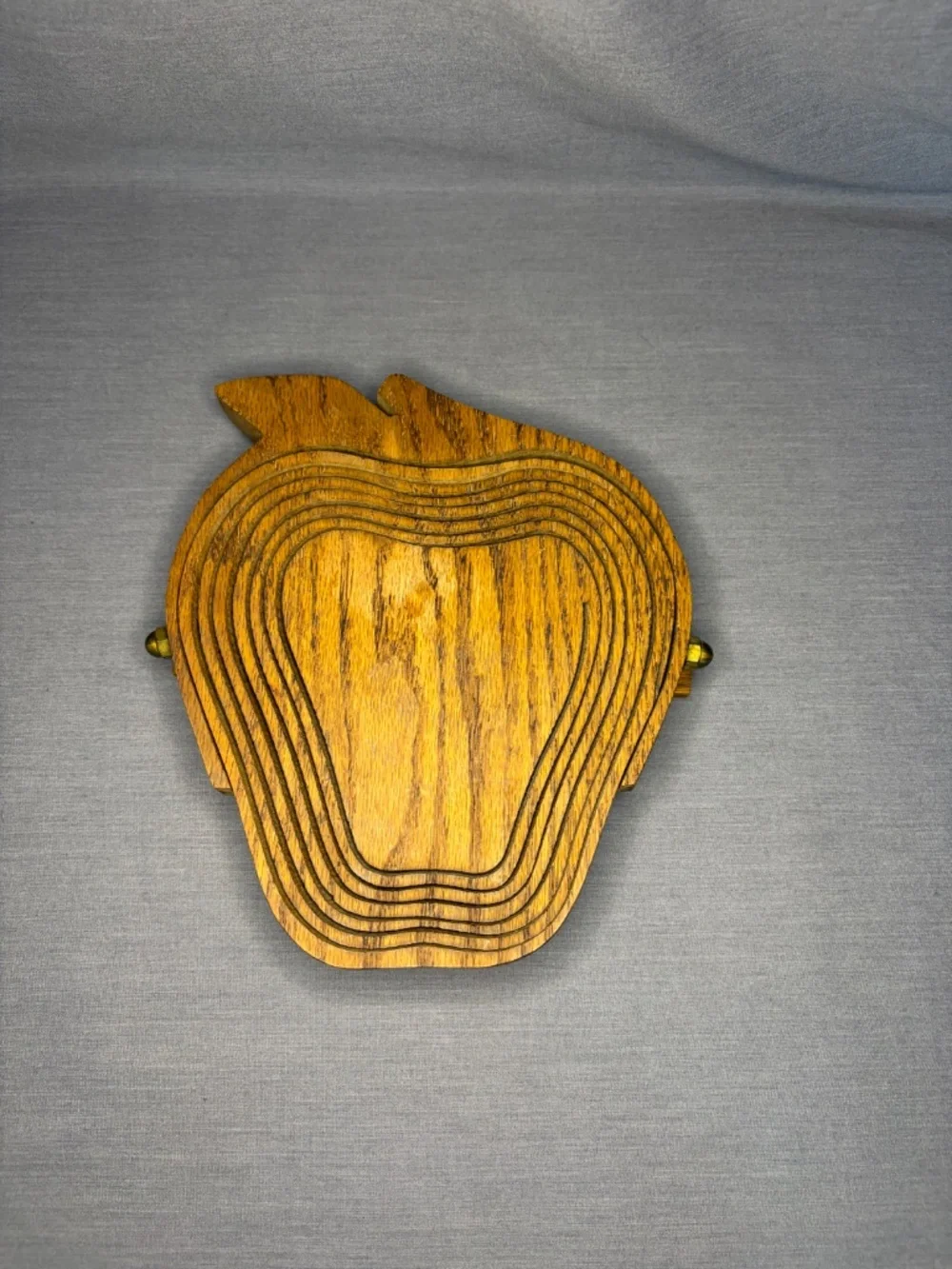 Vintage Handmade Collapsible Wooden Bowl Basket Trivet Apple Shape Deep Spring